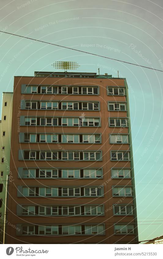 skyscraper High-rise Architecture Town Building Window Facade Exterior shot Deserted House (Residential Structure) Colour photo Day Sky Tall Sharp-edged