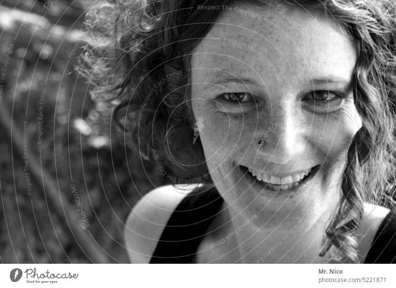 Joy of life b/w Happiness portrait Face Laughter Smiling naturally Freckles Joie de vivre (Vitality) Authentic Optimism expressive Well-being Friendliness