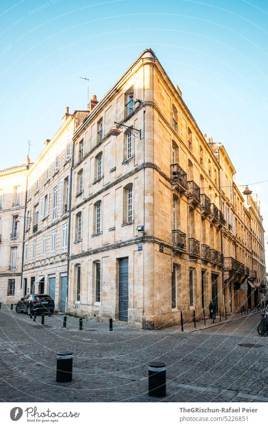 Residential building is illuminated by setting sun Burgundy France touristic city trip Park Building Tourism Europe travel Historic French Blue Brown Moody