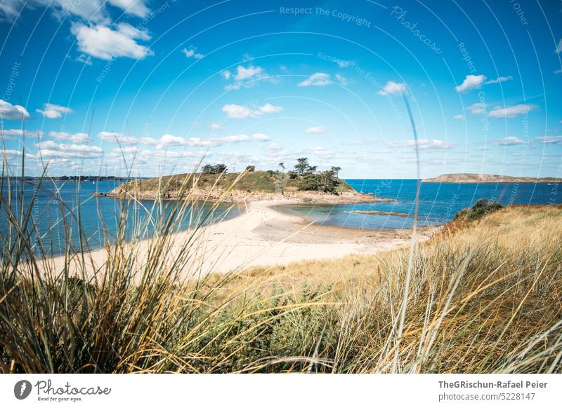 Sandy beach, bay and small island Bay Island Ocean Beach Vacation & Travel Nature Exterior shot Landscape Tourism Water Summer Grass