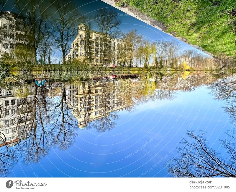 A reflection of a house in the Landwehrkanal in Kreuzberg III Aerial photograph Deserted Copy Space middle Structures and shapes Copy Space top Pattern Abstract