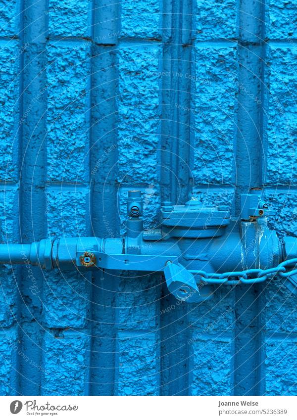 Blue wall with padlock and chain Industrial Industrial district blue wall Building locked Wall (building) Colour photo Monochrome Factory Lock
