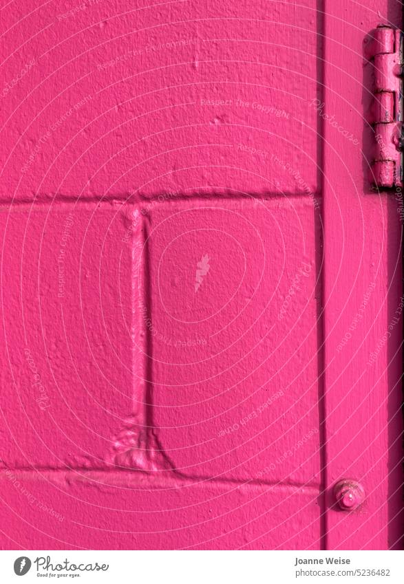 Bright pink wall Pink bright pink Hinge Bolt Wall (building) walls Colour photo colorful Facade Building Exterior shot Strong Pattern Monochrome lines