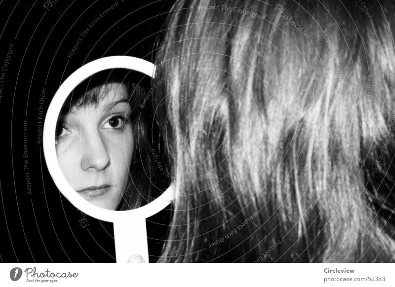 In the mirror #1 Woman Mirror Reflection Black White Human being Portrait photograph Hair and hairstyles Face Head Black & white photo Shadow human shade