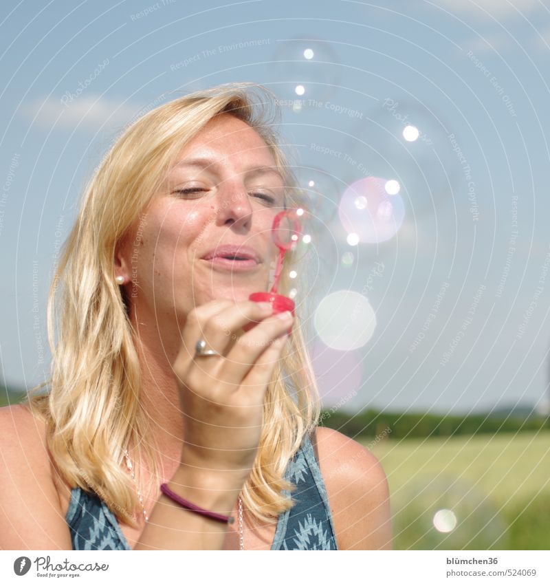 Playing is so beautiful!!! Human being Feminine Young woman Youth (Young adults) Woman Adults Face Hand 1 18 - 30 years Toys Soap bubble Observe Flying Dream