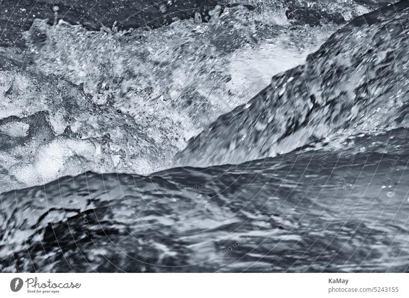 Abstract close up of the water and waves of a river in black and white Water Close-up River Brook structure Flow Current Movement macro Waves whirlpools Energy