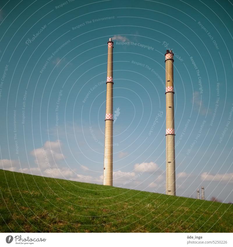 Smoker / Non-smoker Chimney Sky Architecture Industry Environmental pollution Emission Air pollution Factory Vent chimney Muldenhütten obliquely Couple In pairs