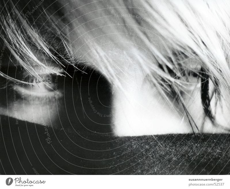 self-portrait Portrait photograph Woman Scarf Blonde Hide Eyes Black & white photo Hair and hairstyles Shadow Detail