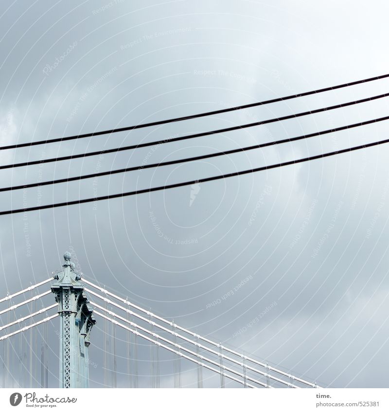 SkyLines Technology Energy industry Steel cable High voltage power line Cable Clouds New York City Bridge Tourist Attraction Landmark Brooklyn Bridge Hang