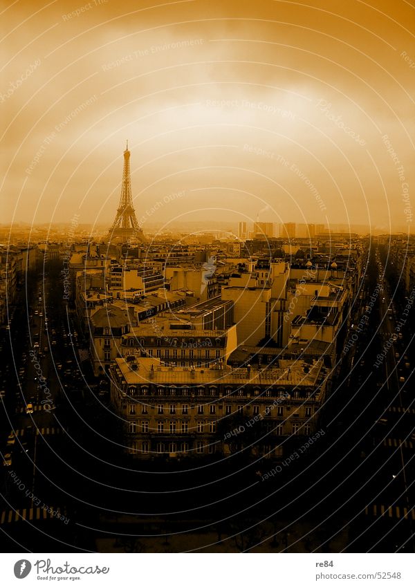 Paris, not Hilton, from the block Eiffel Tower Arc de Triomphe France Town House (Residential Structure) Block Horizon Black Roof Circle Steel Clouds Dreary