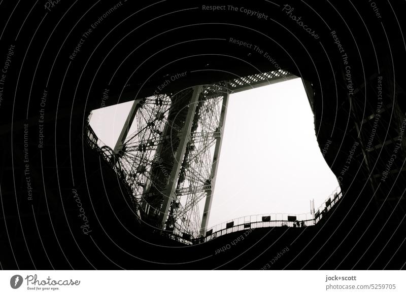 a detail from the Eiffel Tower Architecture eiffel tower Tourist Attraction France Paris Landmark Monochrome Manmade structures Steel Construction