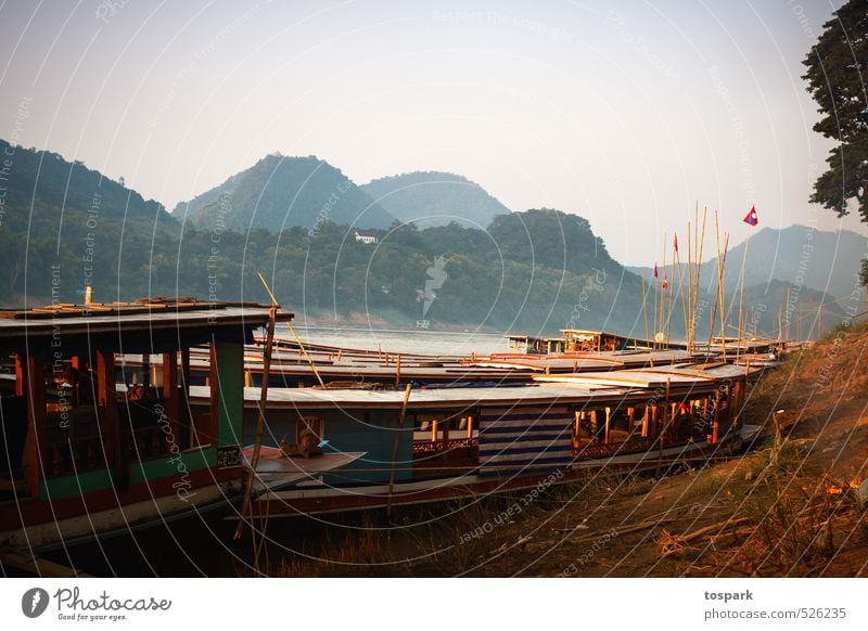 boats at the mekong Vacation & Travel Adventure Far-off places Freedom Summer Environment Nature Landscape Water Forest Hill River Mekong Luang Phabang Laos