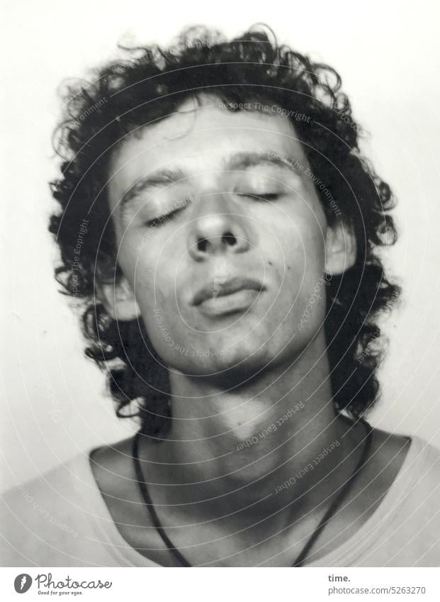 Favorite hairstyle | ommmm .... masculine Closed eyes Meditation Curl Dark-haired T-shirt portrait Man relaxed