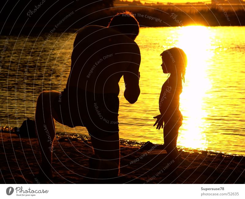 At the river Father Daughter Child Girl Man Summer Beach Back-light Family & Relations Sun Water Evening Rhine River Father's Day