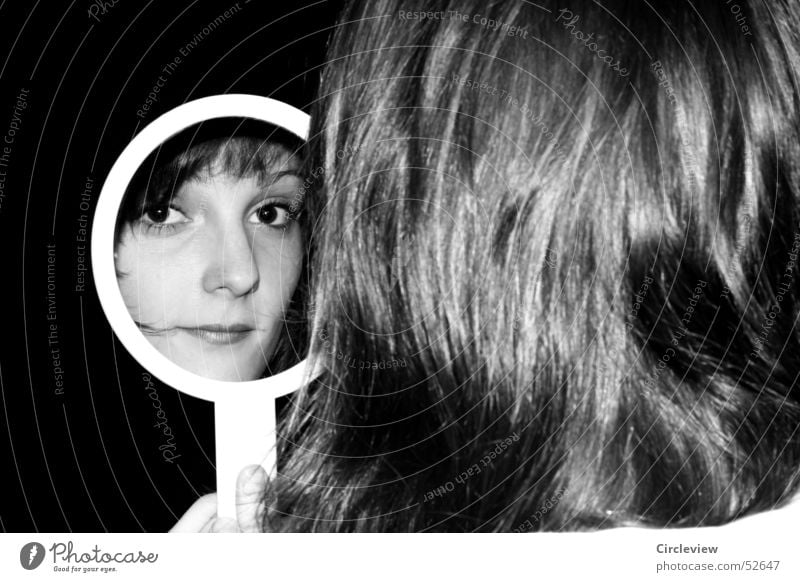 In the mirror #4 Woman Mirror Reflection Black White Human being Portrait photograph Hair and hairstyles Face Head Black & white photo Shadow human shade