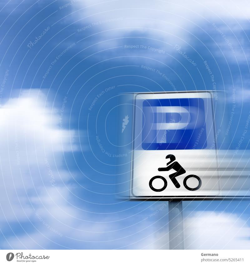 Parking sign with motion blur parking road motorcycle white blue traffic bicycle symbol information background transportation icon outdoor area isolated design
