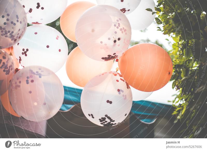 balloons Joy Birthday Feasts & Celebrations Party Happiness Decoration Balloon Deserted Colour Colour photo Day Anticipation White pink Exterior shot Airy