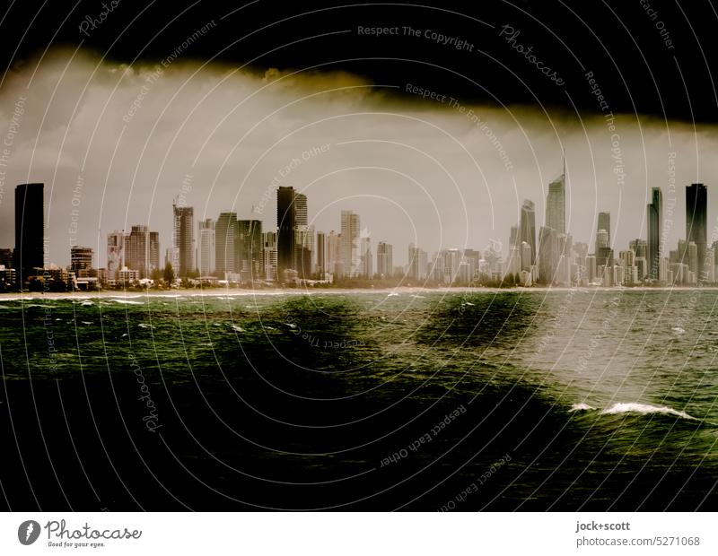 blurred view into the future Surfers Paradise Skyline Panorama (View) futuristic Science Fiction bokeh Double exposure Queensland Australia Reaction