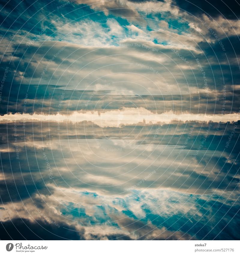 Celestial Mirrors Sky Clouds Horizon Lakeside Blue Gold White Surrealism Symmetry Double exposure Colour photo Exterior shot Abstract Copy Space middle