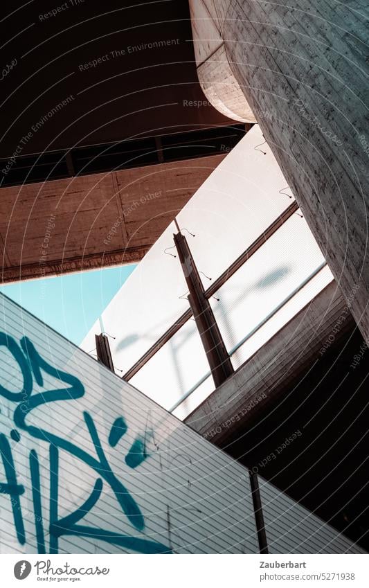 Highway bridges cross each other and form abstract graphic shapes Bridges Pattern Abstract abstraction Concrete Glass rail Graffiti polygonal trapezoid