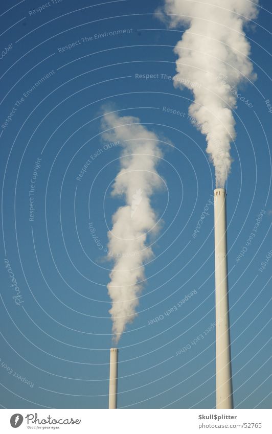 Two chimneys Environmental pollution Exhaust gas Coal power station Chimney Electricity generating station Sky Energy industry