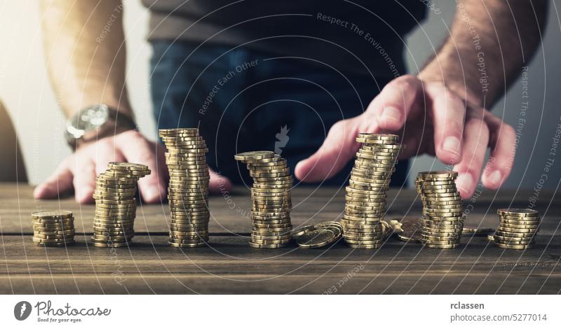 Coins stacked on each other - Money concept coins money investment business finance growth cash currency gold financial bank banking economy savings pile dollar