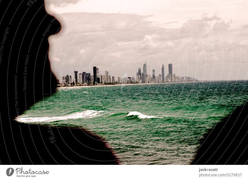 View of the skyline of Surfers Paradise facial profile Profile Silhouette Woman Skyline coast Australia Panorama (View) Modern Queensland Far-off places Horizon