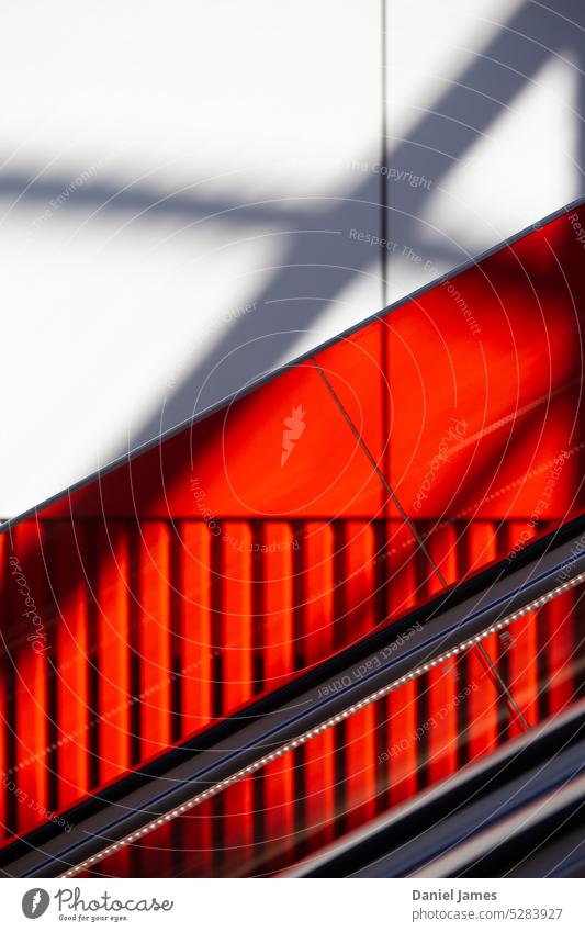 Panels, shadows, lights, and lines in red. Abstract Red Shadow angle Structures and shapes Pattern Line Wall (building) Design Architecture Building
