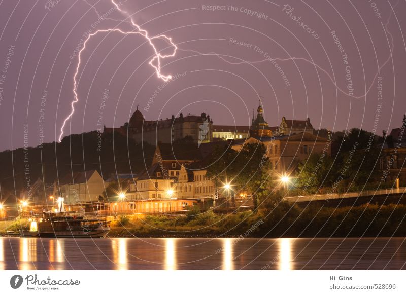 Pirna at Thunderstorm Storm clouds Thunder and lightning Lightning Small Town House (Residential Structure) Castle Energy Nature Colour photo Exterior shot
