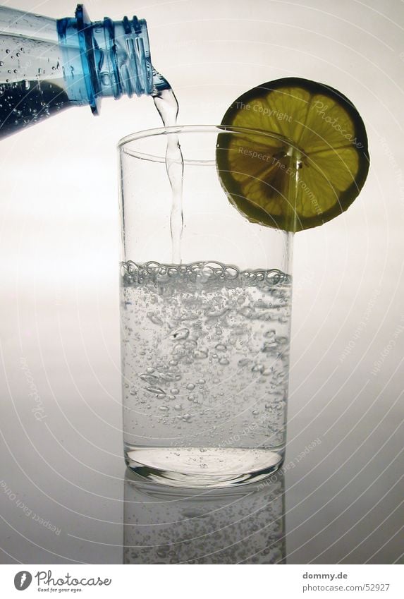 Lemon water II Drinking Mineral water Round White Water Glass Cast Fill Nature Silver Bottle Neck Fluid