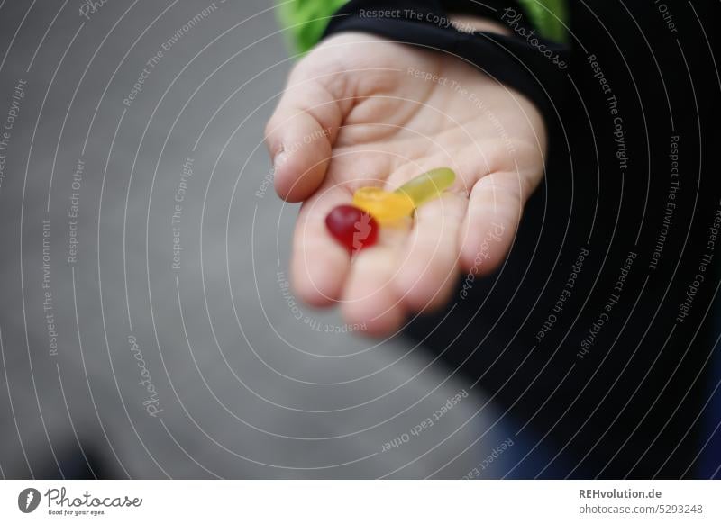 Sweets in the hand Hand candy cute Gummy bears Candy Nutrition Unhealthy Delicious Multicoloured Infancy Children`s hand