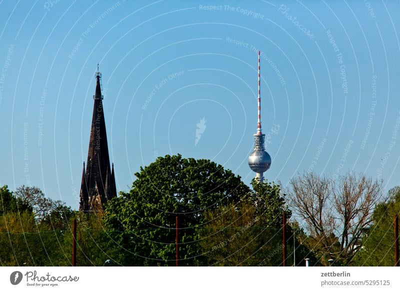 Church tower vs. TV tower Architecture Berlin Office city Germany Building Capital city House (Residential Structure) Sky High-rise downtown Kiez Life Light