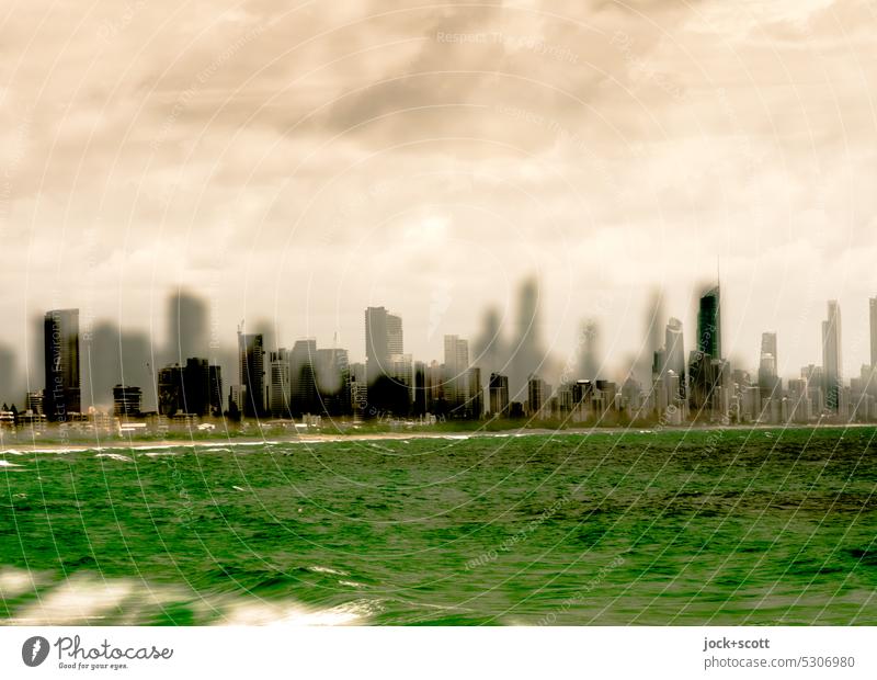 incredibly crazy skyline Skyline Panorama (View) Pacific Ocean Silhouette coast Double exposure Modern Reaction Illusion Exceptional Surfers Paradise Australia