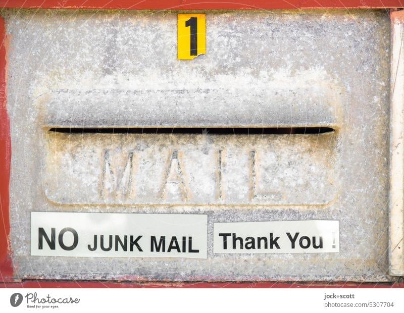 NO JUNK MAIL Thank You no Mail Thank you. I'll take care of it. English Characters Capital letter Typography Frame Word Signs and labeling Authentic Clue Retro