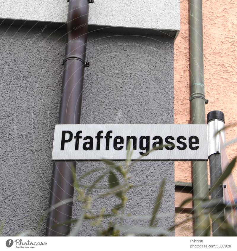 MainFux |Street sign Paffengasse street sign Religion and faith Clue center downtown Old town Aschaffenburg catholic priests Pfaffengasse Old times