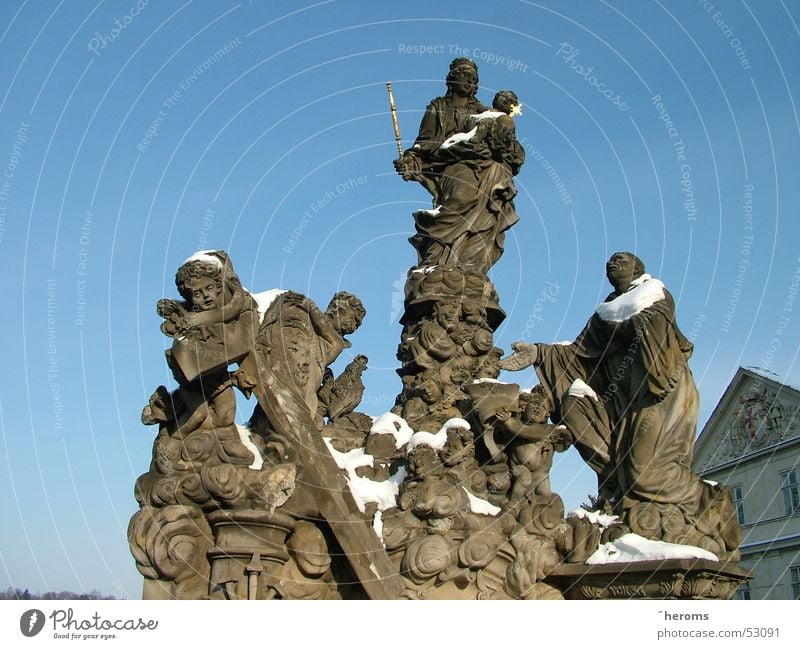 Charles Bridge Prague Winter Statue carbon bridge Snow