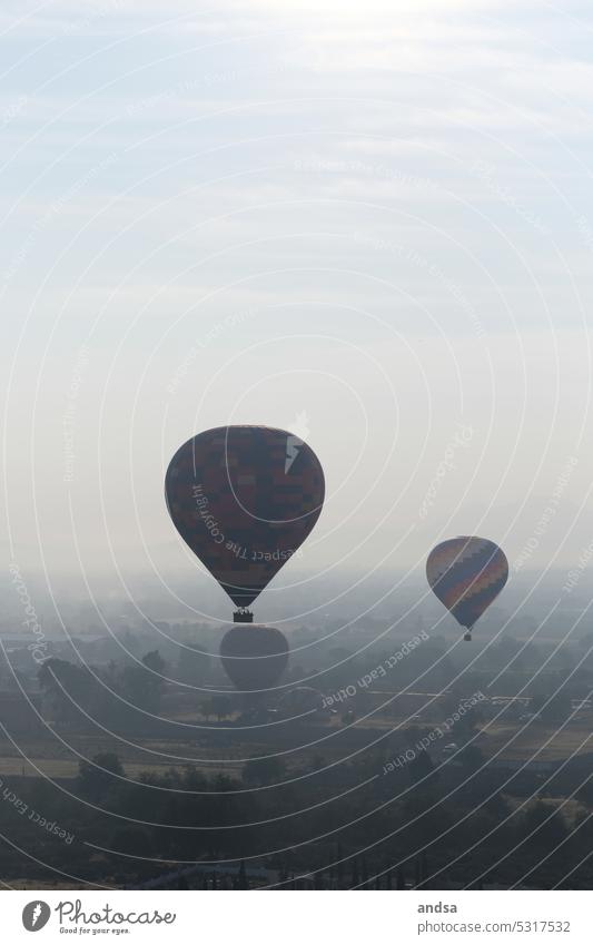 Hot air balloons in the morning mood with hazy light hot-air balloon hot air balloon ride Dawn Light Nature Landscape Aerial photograph Calm Exterior shot
