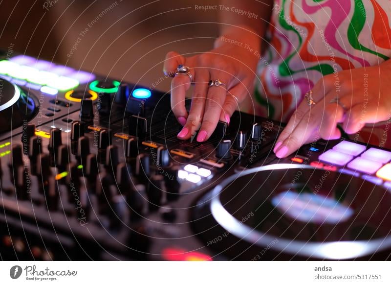 female DJ making music Woman hands Fingers Nail polish Feminism DJ desk DJane Music Party Club Concert Night life Berlin Techno Summer Beach electric