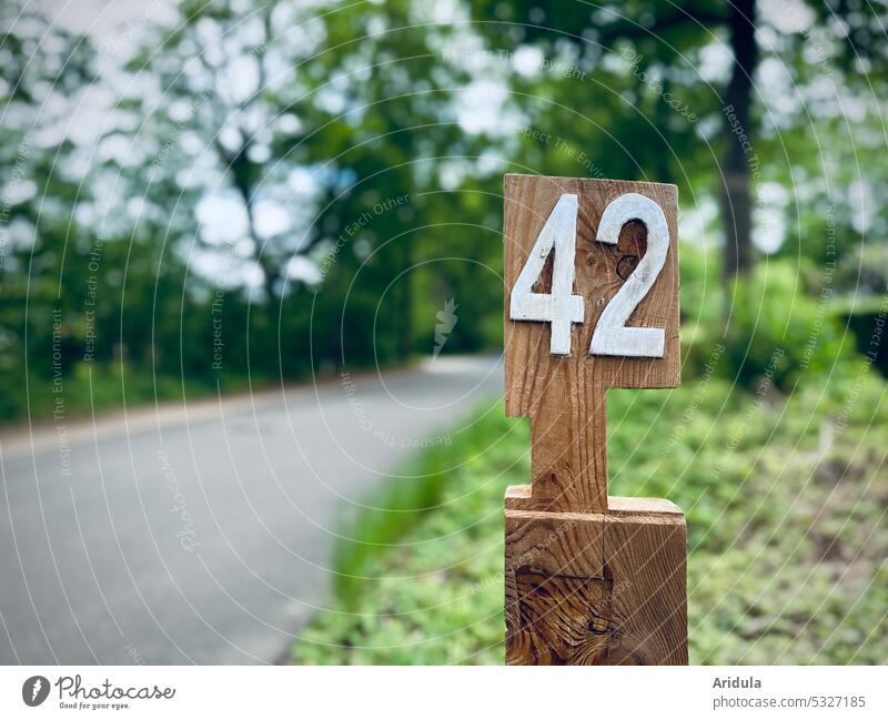House number 42 | ... or the answer Wood sign Carve Street trees Digits and numbers Signs and labeling White House (Residential Structure) Numbering Detail