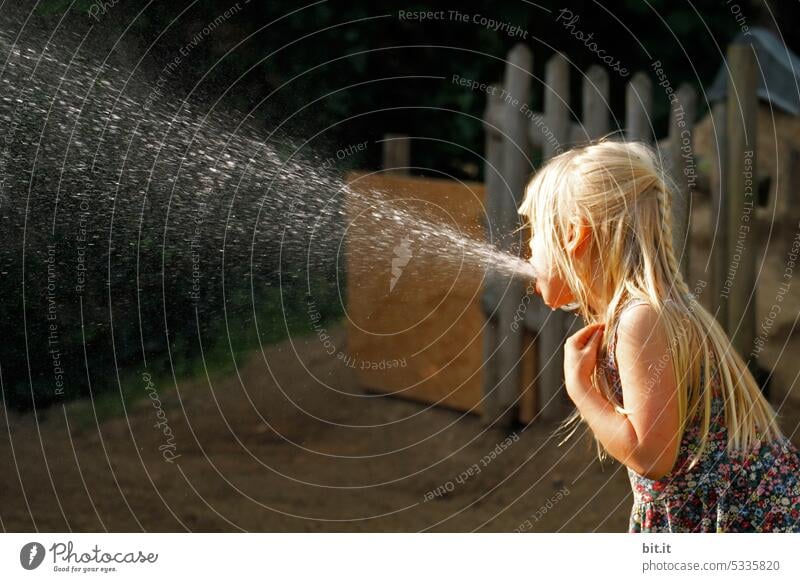 whacky l girl spits water... Child Infancy Water Wet Human being Girl Summer Drops of water Well Comical Fresh Refreshment Jet of water Inject Water fountain