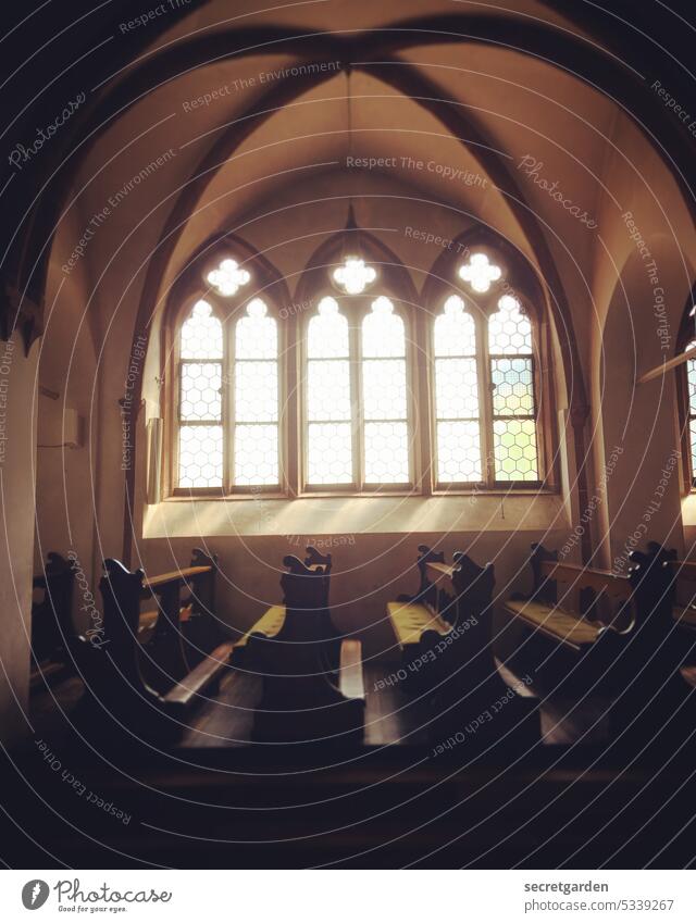 [MainFux 2023] God's house Church Belief Light Bench Church pew gothic Architecture Empty pray Prayer sunny Moody Religion and faith Hope Christianity