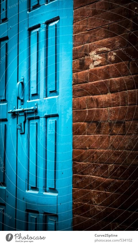 blue door House (Residential Structure) Building Wall (barrier) Wall (building) Door Stone Wood Esthetic Firm Blue Brown Might Unwavering Car door Contrast