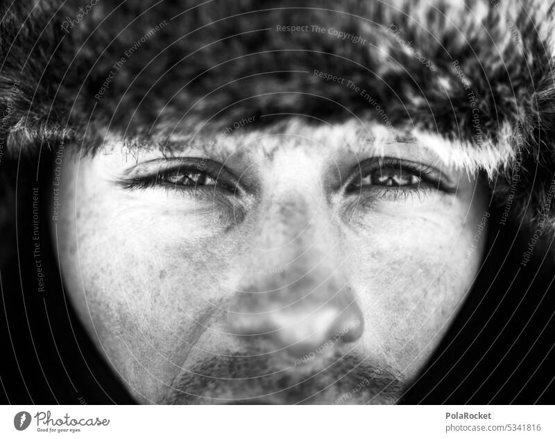 #A0# Expedition expedition to nowhere Researchers Adventure Adventurer chill Eskimo Cap Black & white photo Face eyes Man masculine Looking Future Hope Force