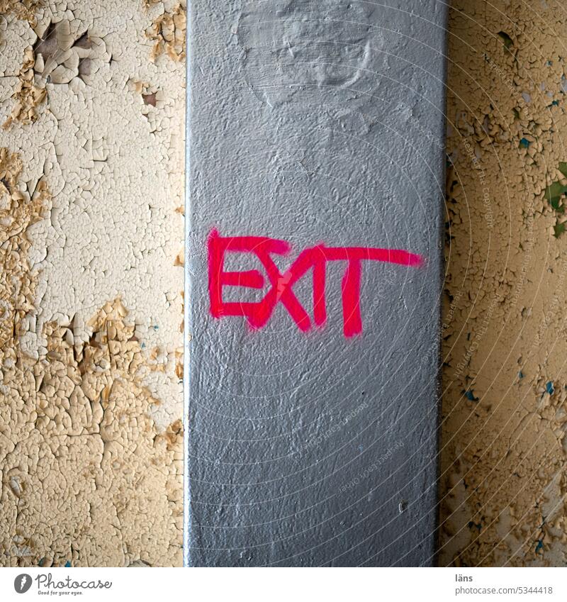 Lost Land Love l Exit exit Way out Characters Escape route Direction Exit route Safety Lanes & trails Signs and labeling Graffiti Wall (building)
