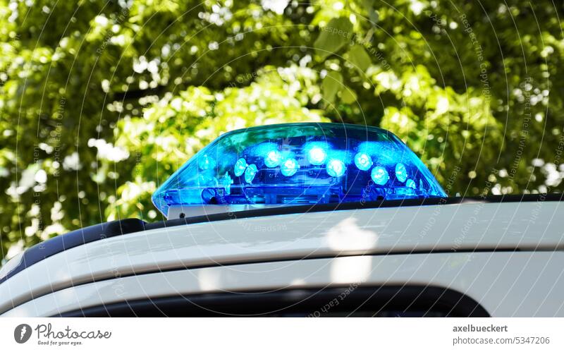 German Polizei Police Vehicle With Siren Lights Flashing Stock