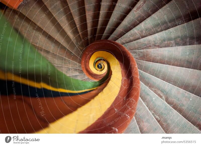 snail shell staircase Stairs Round Winding staircase Deserted Colour Interior design Old Perspective Gray Spiral Infinity Esthetic Staircase (Hallway) Historic
