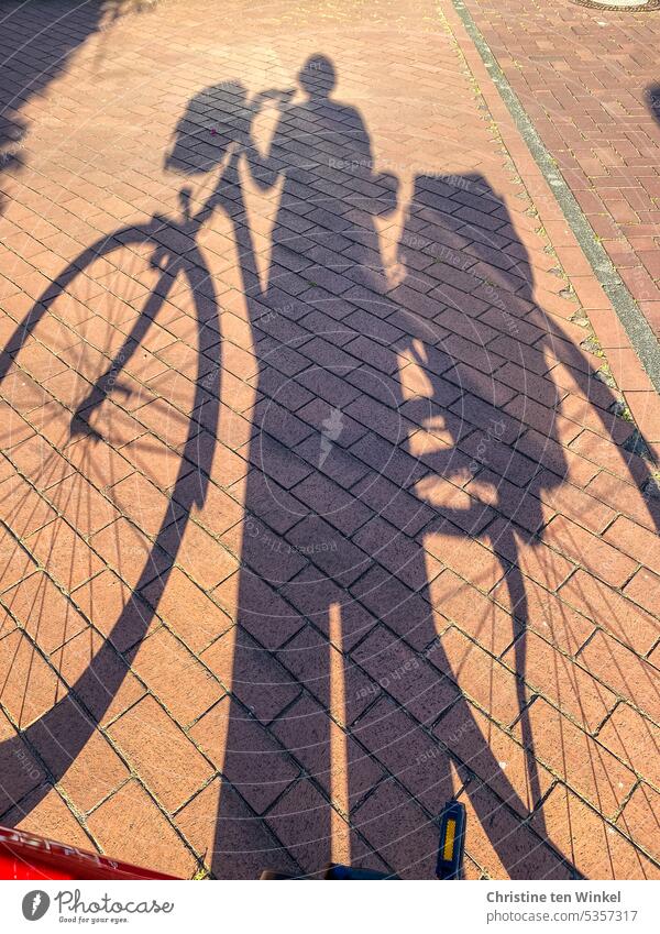 My bike and me as shadow in evening light Bicycle Shadow bicycle shadow Cycling Handlebar basket panniers Street Lanes & trails Leisure and hobbies