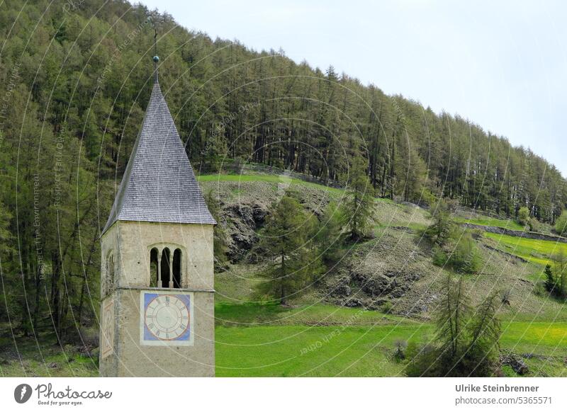 Church in the Reschensee Church spire Tower Clock Dial Church tower clock Lake Reschen Resia Old Grey grey Italy Tourist Attraction Landmark Vinschgau