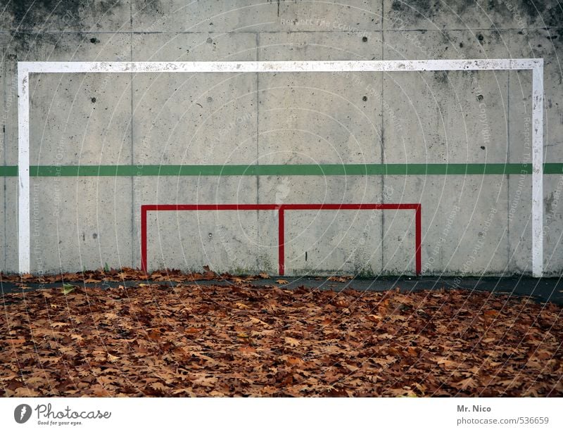 The goal is in the middle* Playing Sports Ball sports Environment Autumn Leaf Wall (barrier) Wall (building) Green Red White Football pitch Mural painting Line