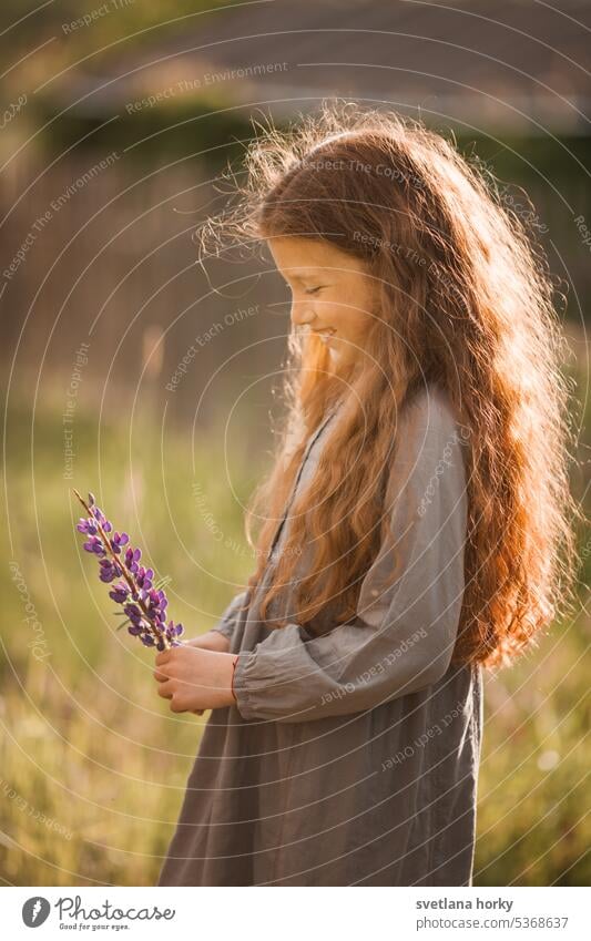 Red hair girl nature satisfaction flower smile person Waldorf Beauty & Beauty Printing Earth To go for a walk sensation Curiosity Touch Contentment Sunlight